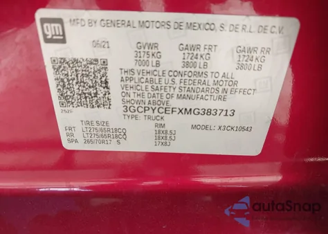 2021 Chevrolet Silverado 4Wd Short Bed Custom Trail Boss from USA, damaged, VIN 3GCPYCEFXMG383713